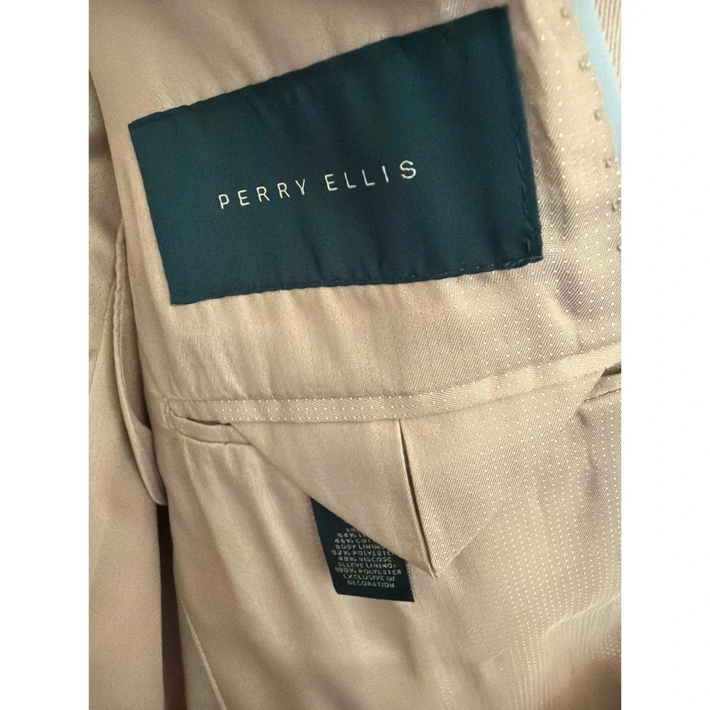 Perry Ellis Blazer Beige Linen Blend 42R Two Button Sport Coat Notch Lapel